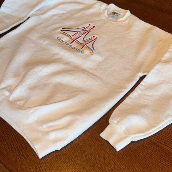 Vintage 80’s 90’s Lee Heavyweight White Graphic Sweatshirt Embroidered San Franc - Picture 4 of 11